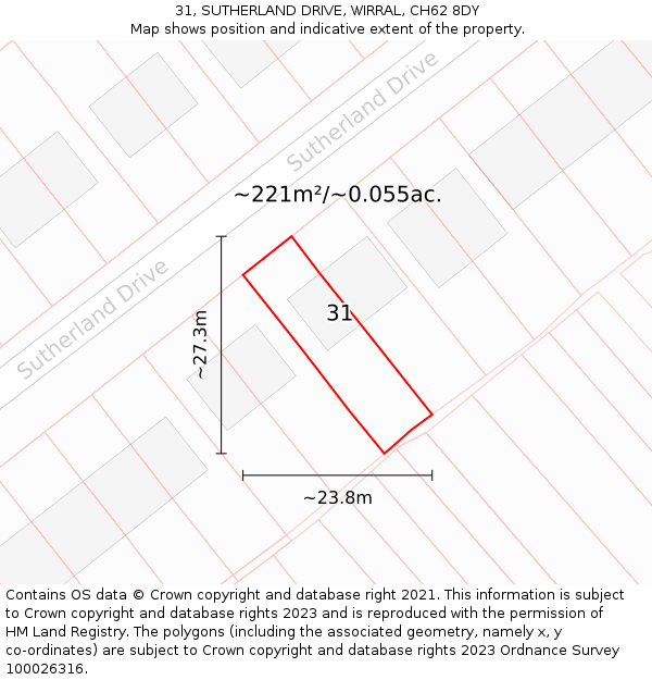 31, SUTHERLAND DRIVE, WIRRAL, CH62 8DY: Plot and title map