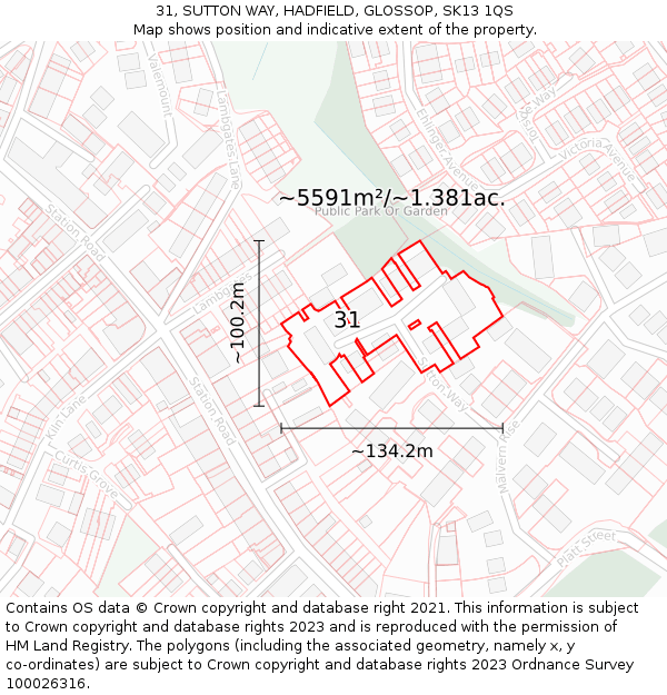 31, SUTTON WAY, HADFIELD, GLOSSOP, SK13 1QS: Plot and title map