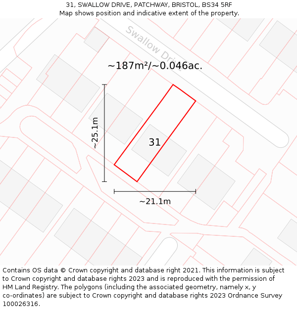 31, SWALLOW DRIVE, PATCHWAY, BRISTOL, BS34 5RF: Plot and title map