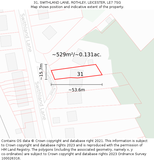31, SWITHLAND LANE, ROTHLEY, LEICESTER, LE7 7SG: Plot and title map