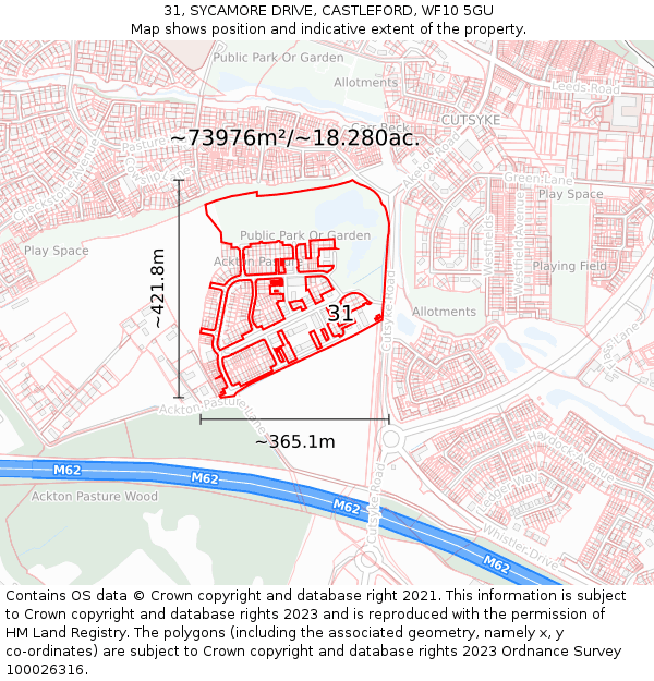 31, SYCAMORE DRIVE, CASTLEFORD, WF10 5GU: Plot and title map