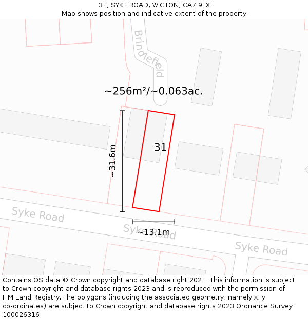 31, SYKE ROAD, WIGTON, CA7 9LX: Plot and title map