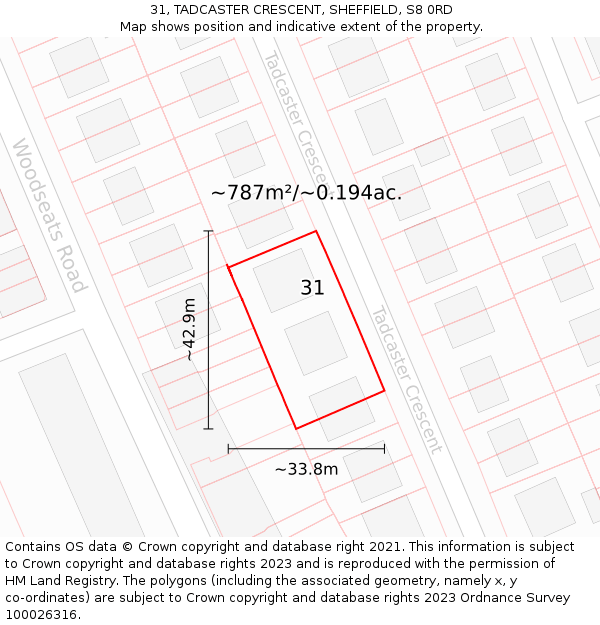 31, TADCASTER CRESCENT, SHEFFIELD, S8 0RD: Plot and title map