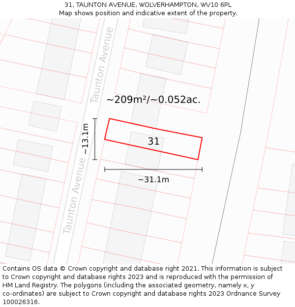 31, TAUNTON AVENUE, WOLVERHAMPTON, WV10 6PL: Plot and title map