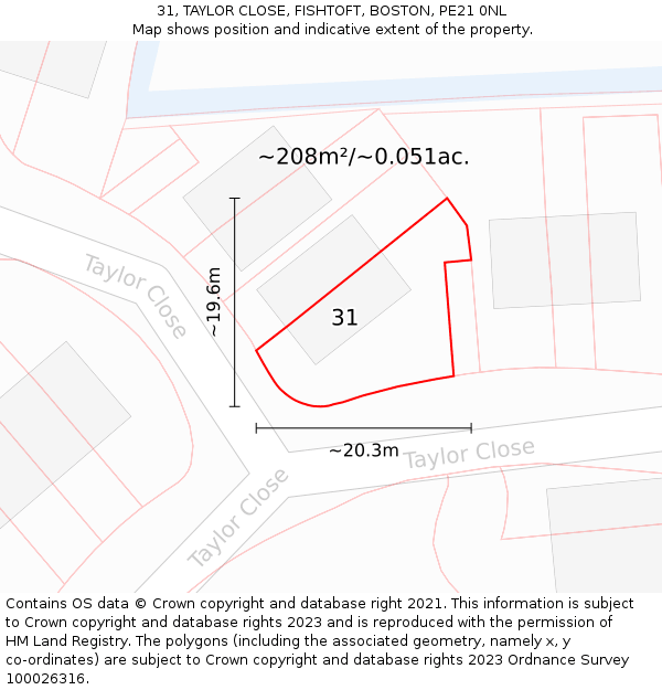 31, TAYLOR CLOSE, FISHTOFT, BOSTON, PE21 0NL: Plot and title map