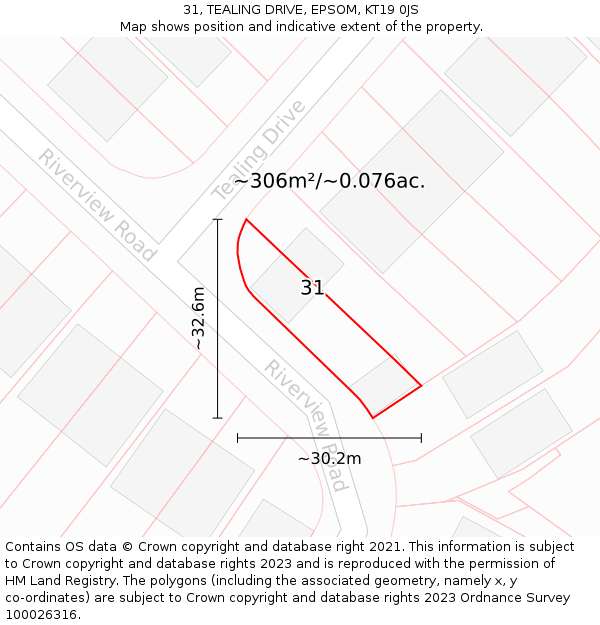 31, TEALING DRIVE, EPSOM, KT19 0JS: Plot and title map