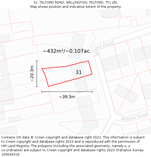 31, TELFORD ROAD, WELLINGTON, TELFORD, TF1 2EL: Plot and title map