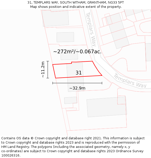 31, TEMPLARS WAY, SOUTH WITHAM, GRANTHAM, NG33 5PT: Plot and title map