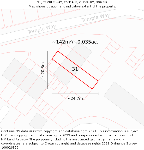 31, TEMPLE WAY, TIVIDALE, OLDBURY, B69 3JP: Plot and title map