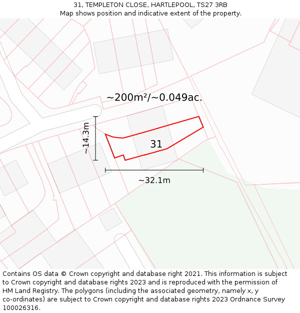 31, TEMPLETON CLOSE, HARTLEPOOL, TS27 3RB: Plot and title map