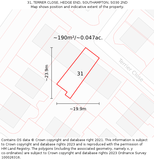 31, TERRIER CLOSE, HEDGE END, SOUTHAMPTON, SO30 2ND: Plot and title map