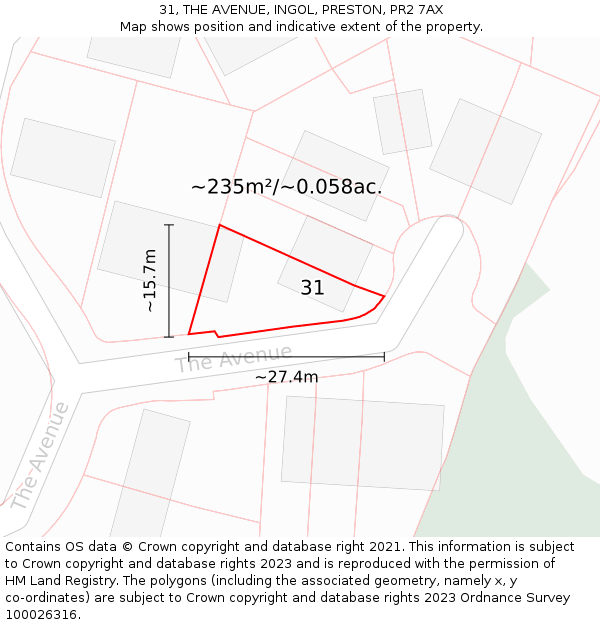 31, THE AVENUE, INGOL, PRESTON, PR2 7AX: Plot and title map