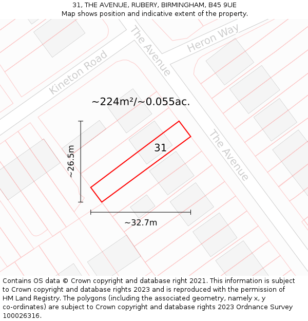 31, THE AVENUE, RUBERY, BIRMINGHAM, B45 9UE: Plot and title map