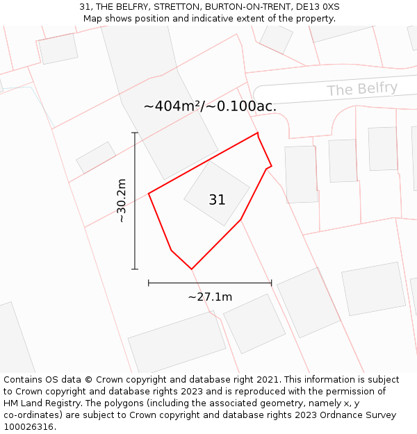 31, THE BELFRY, STRETTON, BURTON-ON-TRENT, DE13 0XS: Plot and title map