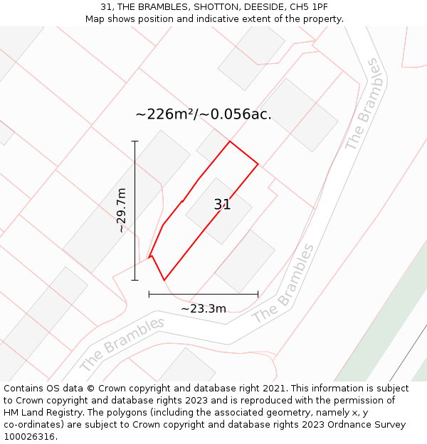 31, THE BRAMBLES, SHOTTON, DEESIDE, CH5 1PF: Plot and title map