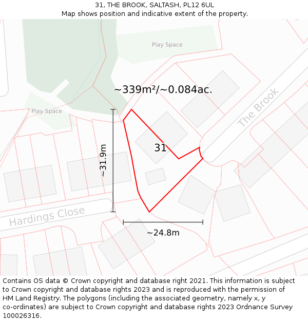 31, THE BROOK, SALTASH, PL12 6UL: Plot and title map