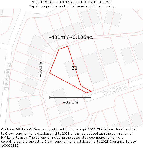 31, THE CHASE, CASHES GREEN, STROUD, GL5 4SB: Plot and title map
