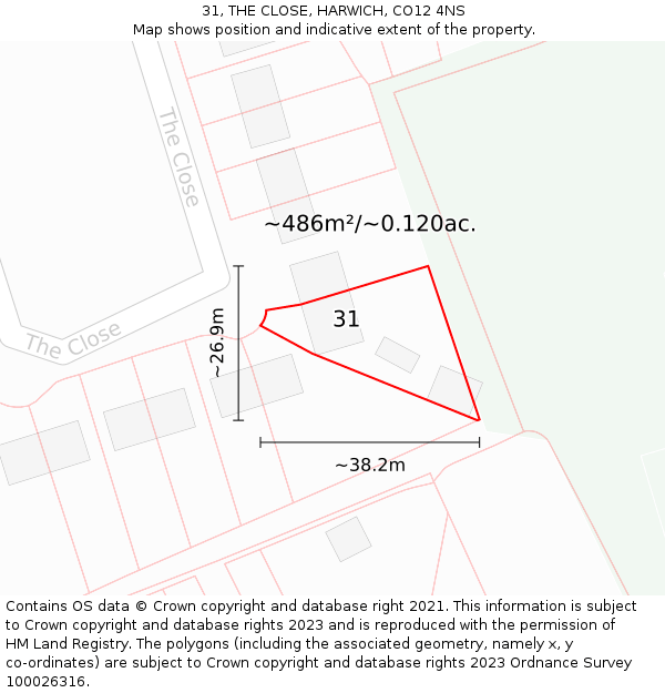31, THE CLOSE, HARWICH, CO12 4NS: Plot and title map
