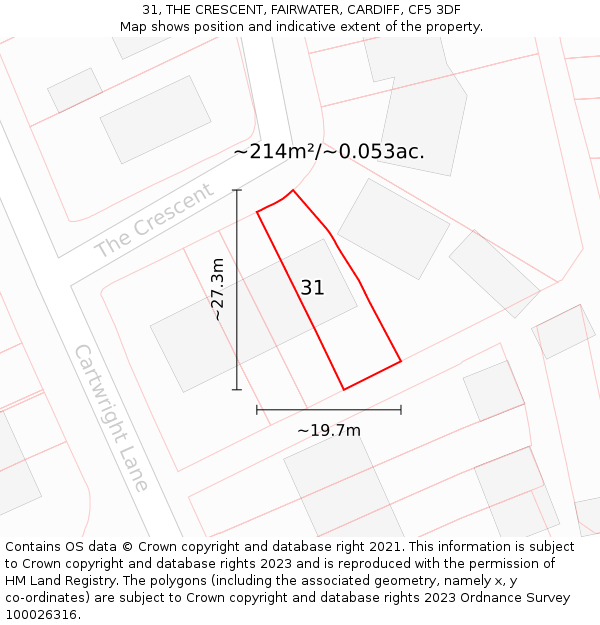 31, THE CRESCENT, FAIRWATER, CARDIFF, CF5 3DF: Plot and title map