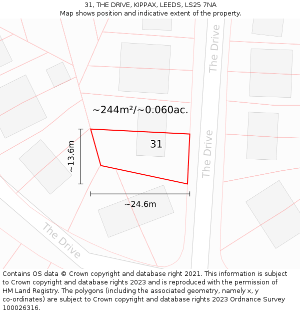 31, THE DRIVE, KIPPAX, LEEDS, LS25 7NA: Plot and title map