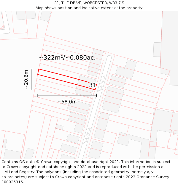 31, THE DRIVE, WORCESTER, WR3 7JS: Plot and title map