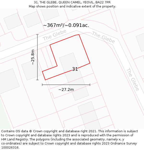 31, THE GLEBE, QUEEN CAMEL, YEOVIL, BA22 7PR: Plot and title map