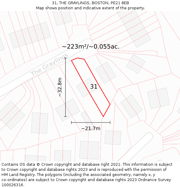31, THE GRAYLINGS, BOSTON, PE21 8EB: Plot and title map