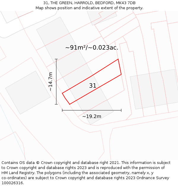 31, THE GREEN, HARROLD, BEDFORD, MK43 7DB: Plot and title map
