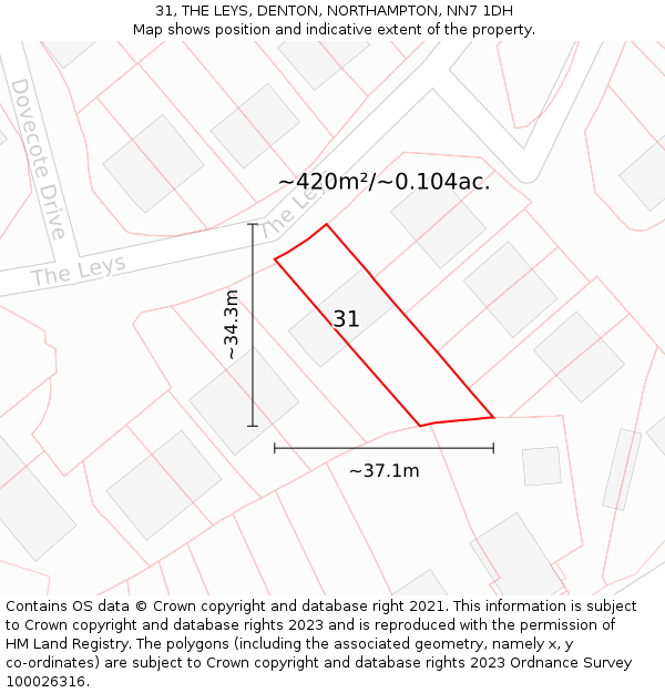 31, THE LEYS, DENTON, NORTHAMPTON, NN7 1DH: Plot and title map