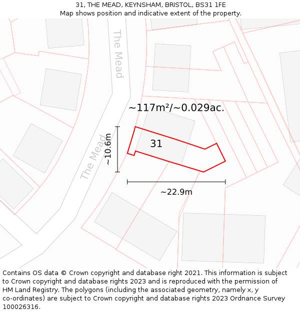 31, THE MEAD, KEYNSHAM, BRISTOL, BS31 1FE: Plot and title map