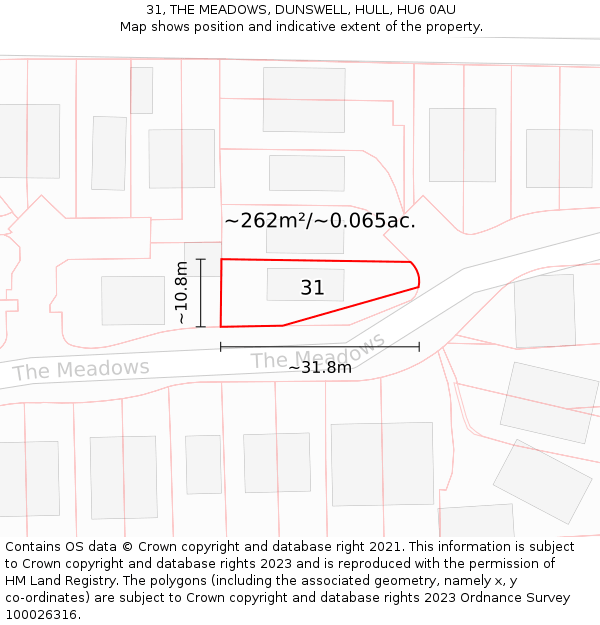 31, THE MEADOWS, DUNSWELL, HULL, HU6 0AU: Plot and title map