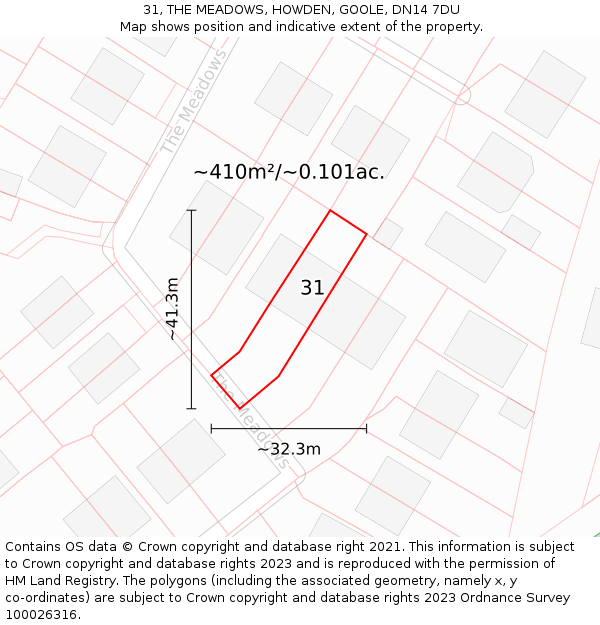 31, THE MEADOWS, HOWDEN, GOOLE, DN14 7DU: Plot and title map