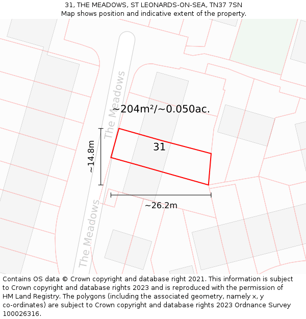 31, THE MEADOWS, ST LEONARDS-ON-SEA, TN37 7SN: Plot and title map