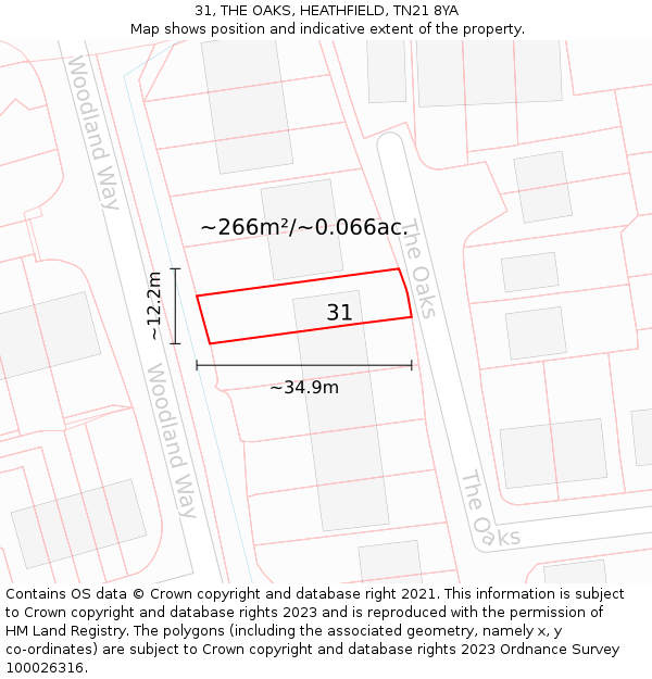 31, THE OAKS, HEATHFIELD, TN21 8YA: Plot and title map