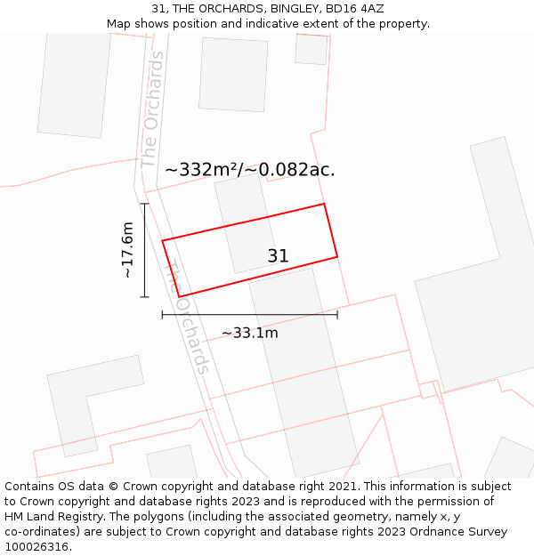 31, THE ORCHARDS, BINGLEY, BD16 4AZ: Plot and title map