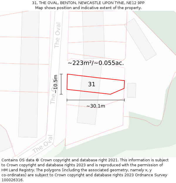 31, THE OVAL, BENTON, NEWCASTLE UPON TYNE, NE12 9PP: Plot and title map