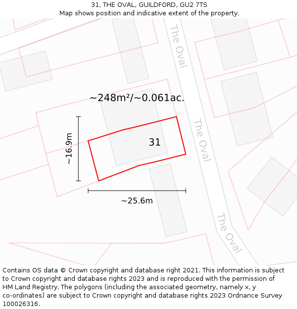 31, THE OVAL, GUILDFORD, GU2 7TS: Plot and title map