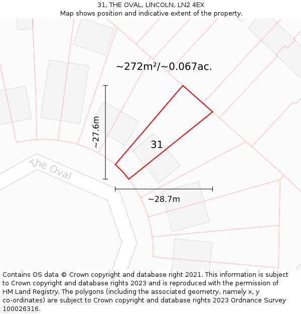 31, THE OVAL, LINCOLN, LN2 4EX: Plot and title map