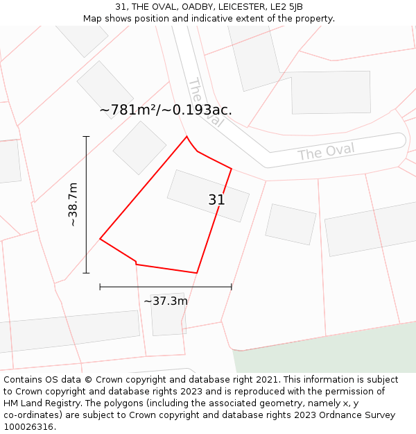 31, THE OVAL, OADBY, LEICESTER, LE2 5JB: Plot and title map