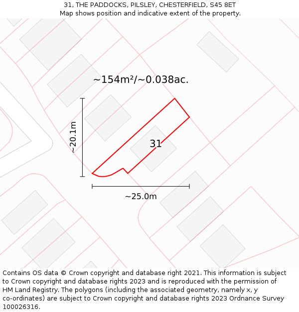 31, THE PADDOCKS, PILSLEY, CHESTERFIELD, S45 8ET: Plot and title map