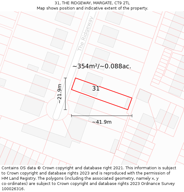 31, THE RIDGEWAY, MARGATE, CT9 2TL: Plot and title map