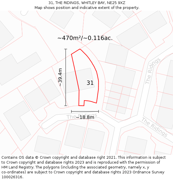 31, THE RIDINGS, WHITLEY BAY, NE25 9XZ: Plot and title map