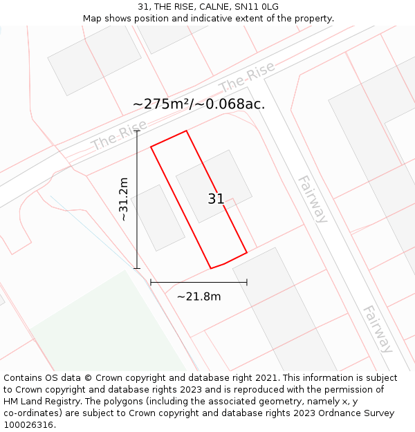 31, THE RISE, CALNE, SN11 0LG: Plot and title map