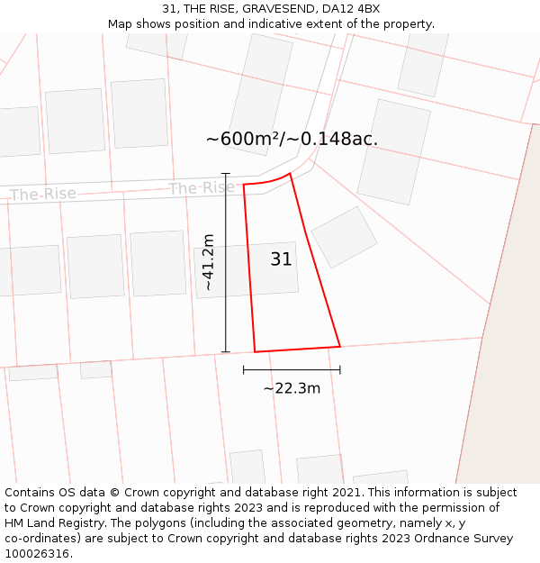 31, THE RISE, GRAVESEND, DA12 4BX: Plot and title map