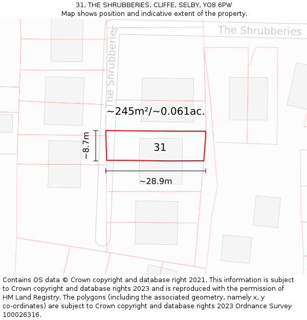 31, THE SHRUBBERIES, CLIFFE, SELBY, YO8 6PW: Plot and title map