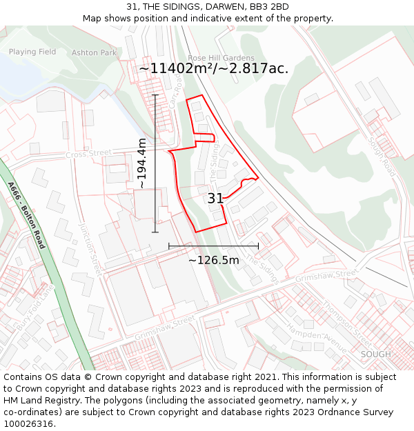 31, THE SIDINGS, DARWEN, BB3 2BD: Plot and title map