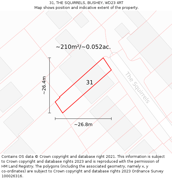 31, THE SQUIRRELS, BUSHEY, WD23 4RT: Plot and title map