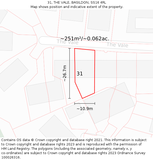 31, THE VALE, BASILDON, SS16 4RL: Plot and title map