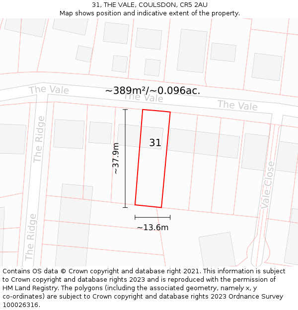 31, THE VALE, COULSDON, CR5 2AU: Plot and title map