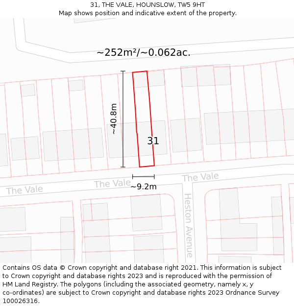 31, THE VALE, HOUNSLOW, TW5 9HT: Plot and title map